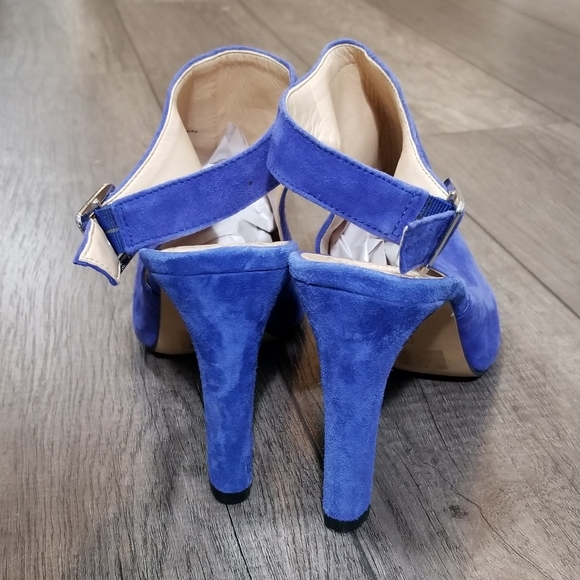 Vince Camuto Blue Suede Ankle Strap Peep Toe Heels - Picture 4 of 8